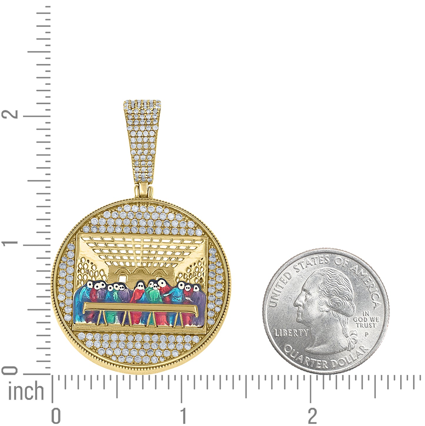 Sterling Silver Yellow-Tone Mens Cubic-Zirconia Enameled Last Supper Religious Pendant – Elegant Jewelry Gift for Birthday, Anniversary, Engagement, Wedding