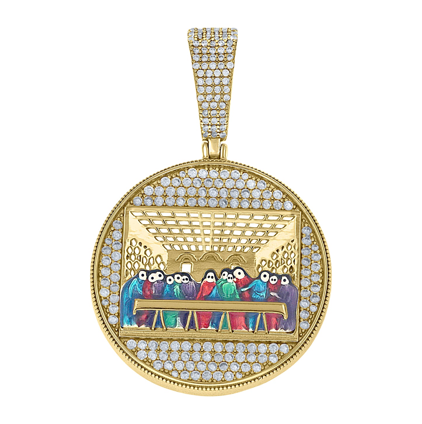 Sterling Silver Yellow-Tone Mens Cubic-Zirconia Enameled Last Supper Religious Pendant – Elegant Jewelry Gift for Birthday, Anniversary, Engagement, Wedding
