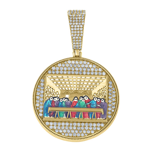 Sterling Silver Yellow-Tone Mens Cubic-Zirconia Enameled Last Supper Religious Pendant – Elegant Jewelry Gift for Birthday, Anniversary, Engagement, Wedding