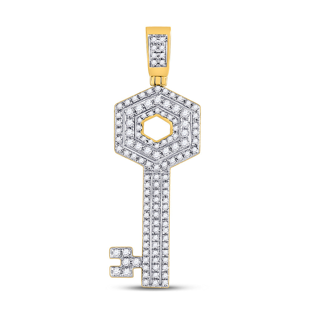 10K Yellow Gold Mens Round Diamond Key Charm Pendant 5/8 Cttw
