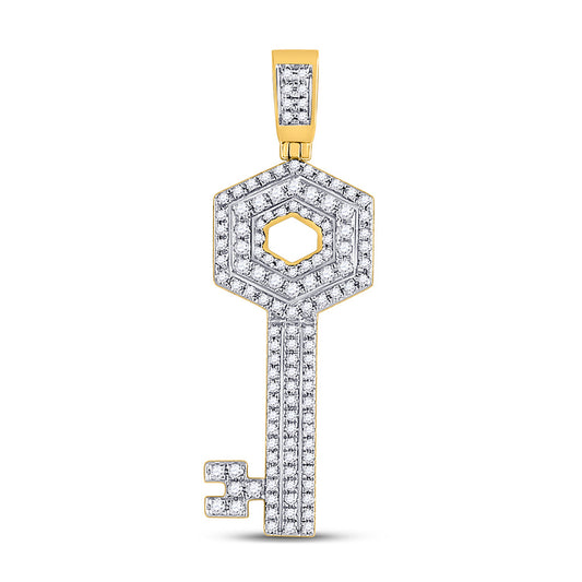 10K Yellow Gold Mens Round Diamond Key Charm Pendant 5/8 Cttw