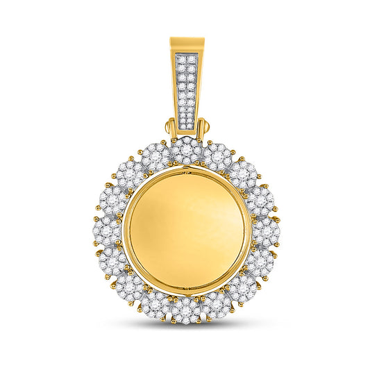 10K Yellow Gold Mens Round Diamond Circle Cluster Picture Memory Pendant 2 Cttw, Length: 2.05 In, Width: 1.32 In