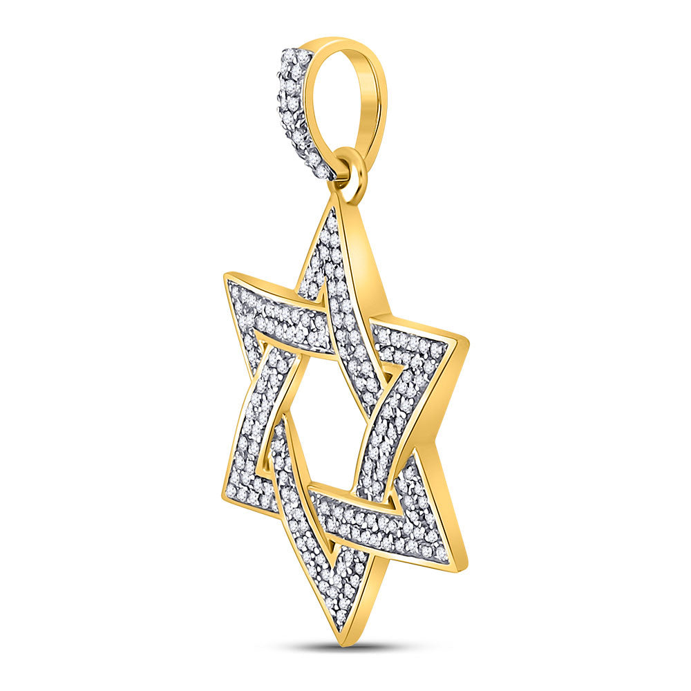 10K Yellow Gold Mens Round Diamond Magen Star of David Charm Pendant 1/2 Cttw