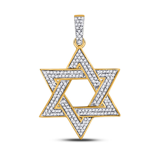 10K Yellow Gold Mens Round Diamond Magen Star of David Charm Pendant 1/2 Cttw