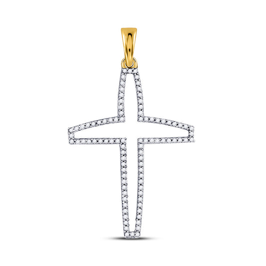 10K Yellow Gold Mens Round Diamond Cross Outline Charm Pendant 1/4 Cttw