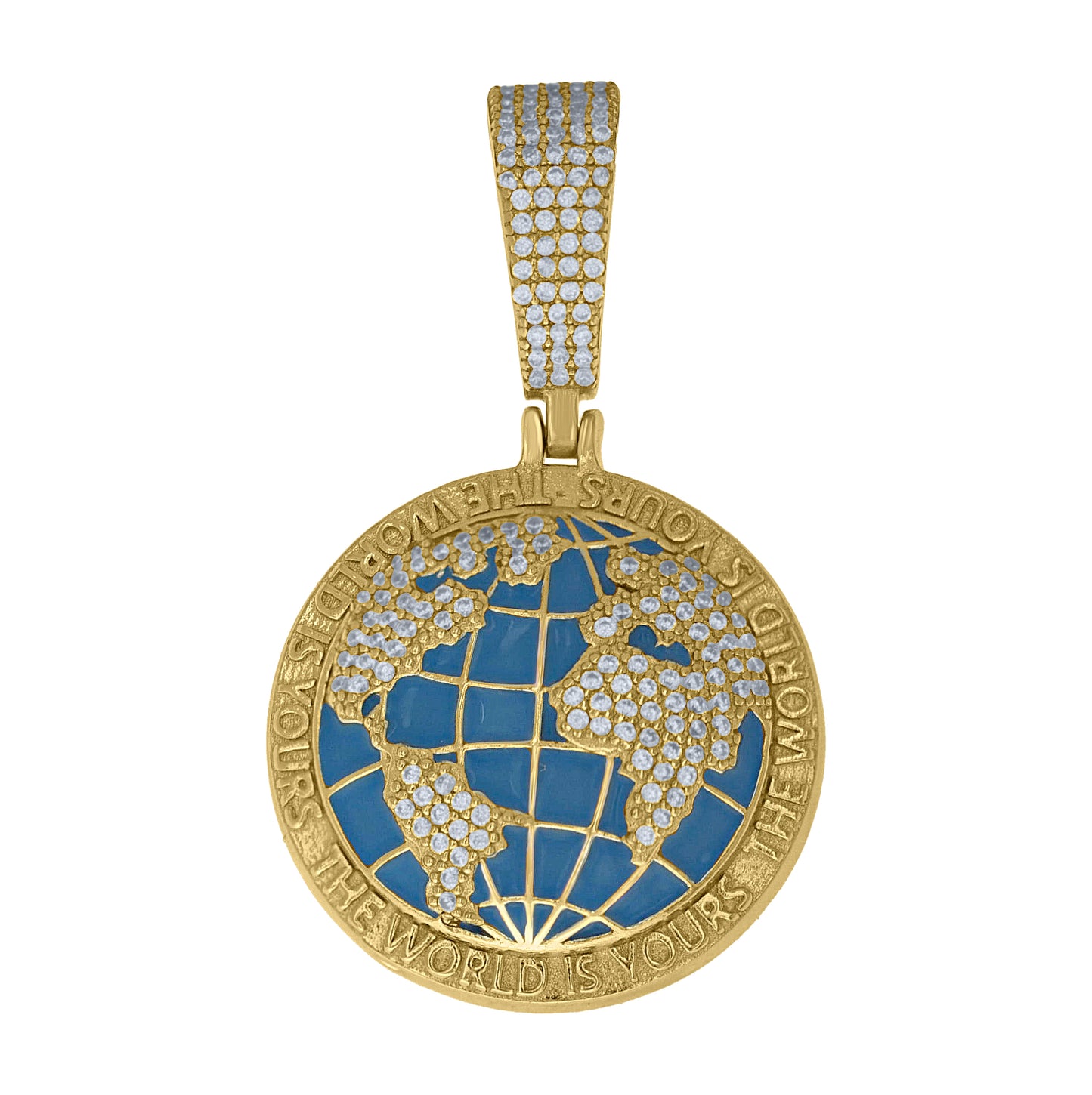 Sterling Silver Yellow-Tone Mens Cubic-Zirconia Enameled The World Is Yours Globe Pendant – Elegant Jewelry Gift for Birthday, Anniversary, Engagement, Wedding