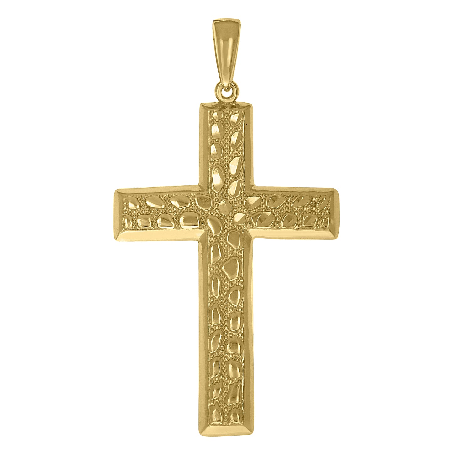 Sterling Silver Yellow-Tone Unisex Nugget Cross Religious Pendant – Elegant Jewelry Gift for Birthday, Anniversary, Engagement, Wedding