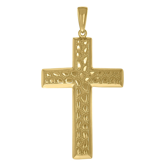 Sterling Silver Yellow-Tone Unisex Nugget Cross Religious Pendant – Elegant Jewelry Gift for Birthday, Anniversary, Engagement, Wedding