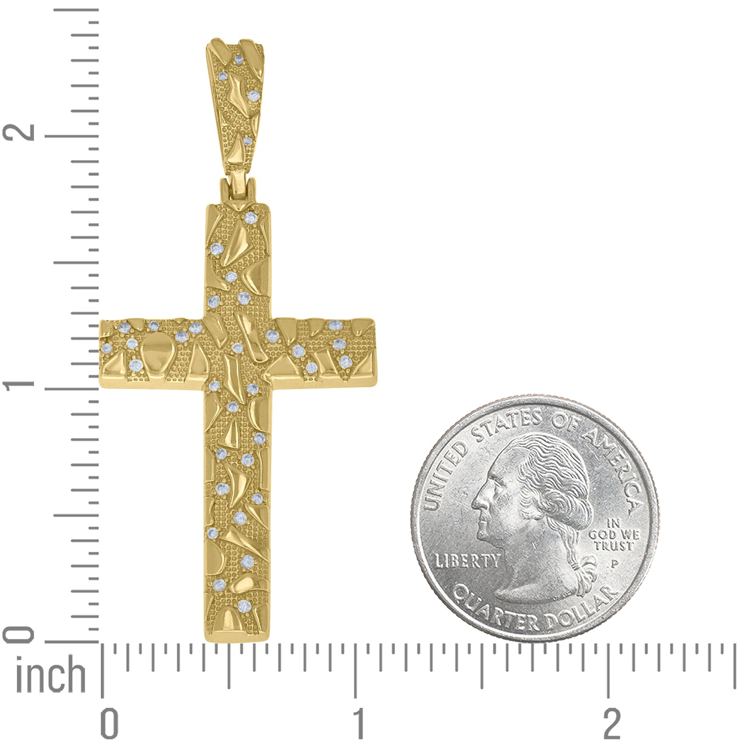 Sterling Silver Yellow-Tone Mens Cubic-Zirconia Nugget Cross Religious Pendant – Elegant Jewelry Gift for Birthday, Anniversary, Engagement, Wedding