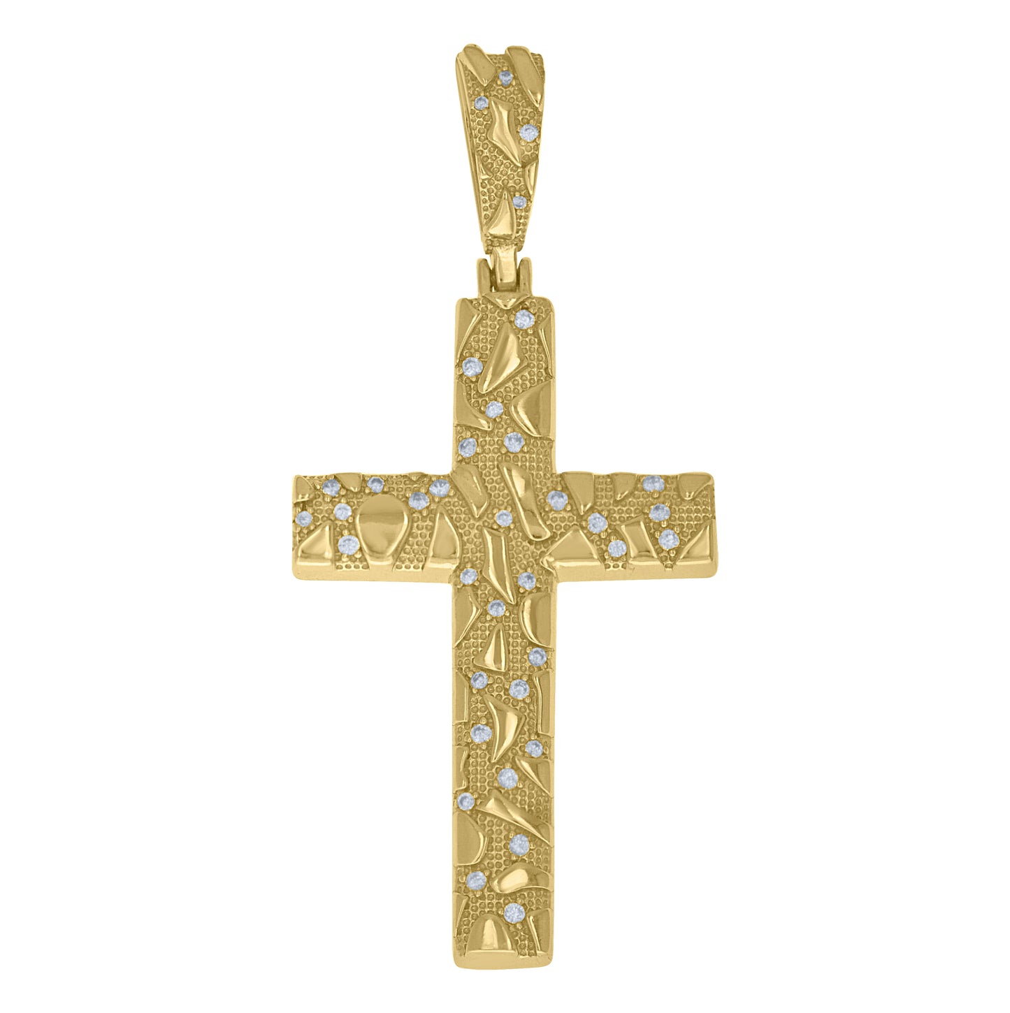 Sterling Silver Yellow-Tone Mens Cubic-Zirconia Nugget Cross Religious Pendant – Elegant Jewelry Gift for Birthday, Anniversary, Engagement, Wedding