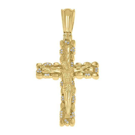 Sterling Silver Yellow-Tone Mens Cubic-Zirconia Crucifix Cross Religious Pendant – Elegant Jewelry Gift for Birthday, Anniversary, Engagement, Wedding