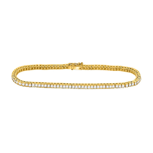 14K Yellow Gold Womens Round Diamond Classic Tennis Bracelet 2 Cttw