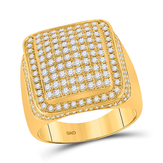 10K Yellow Gold Mens Round Diamond Rectangle Cluster Ring 2 Cttw, Mens Size: 7-13