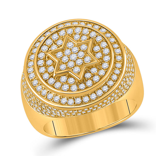 10K Yellow Gold Mens Round Diamond Magen David Star Circle Ring 2 Cttw, Mens Size: 7-13