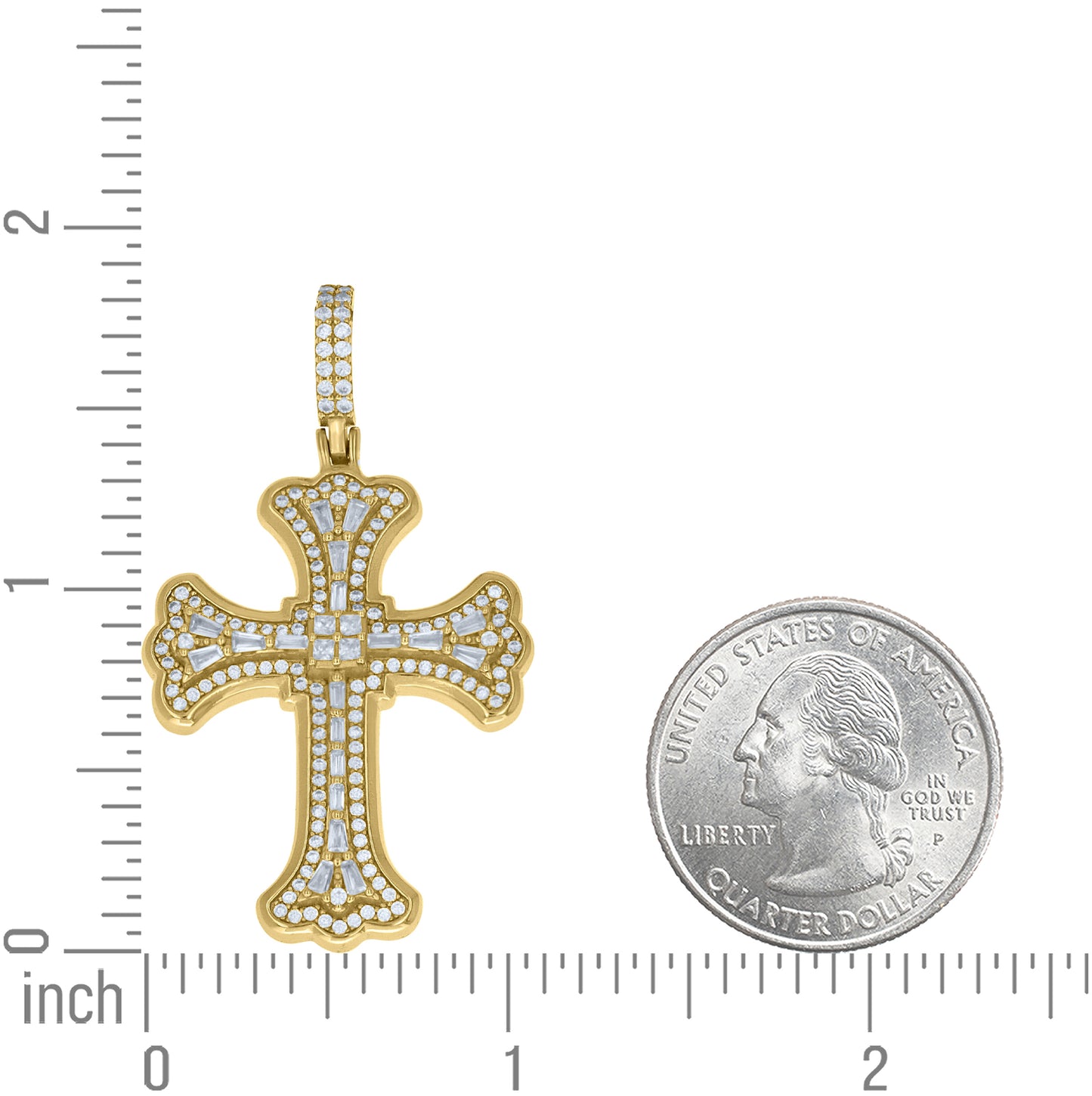 Sterling Silver Yellow-Tone Unisex Baguette Princess-Cut Round Cubic-Zirconia Cross Pendant – Elegant Jewelry Gift for Birthday, Anniversary, Engagement, Wedding
