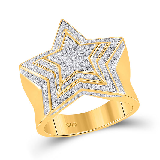 10K Yellow Gold Mens Round Diamond Star Ring 7/8 Cttw, Mens Size: 7-13