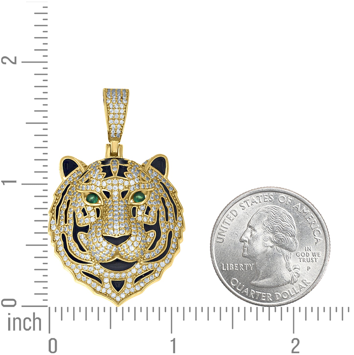 Sterling Silver Yellow-Tone Mens Green White Cubic-Zirconia Enameled Tiger Head Pendant – Elegant Jewelry Gift for Birthday, Anniversary, Engagement, Wedding