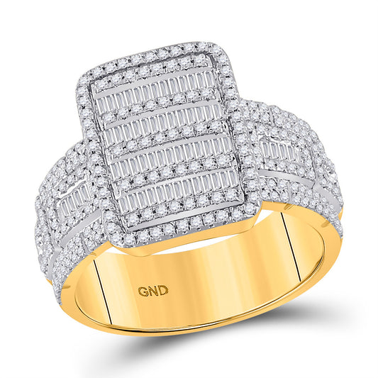 10K Yellow Gold Mens Baguette Diamond Statement Cluster Ring 1 Cttw, Mens Size: 7-13
