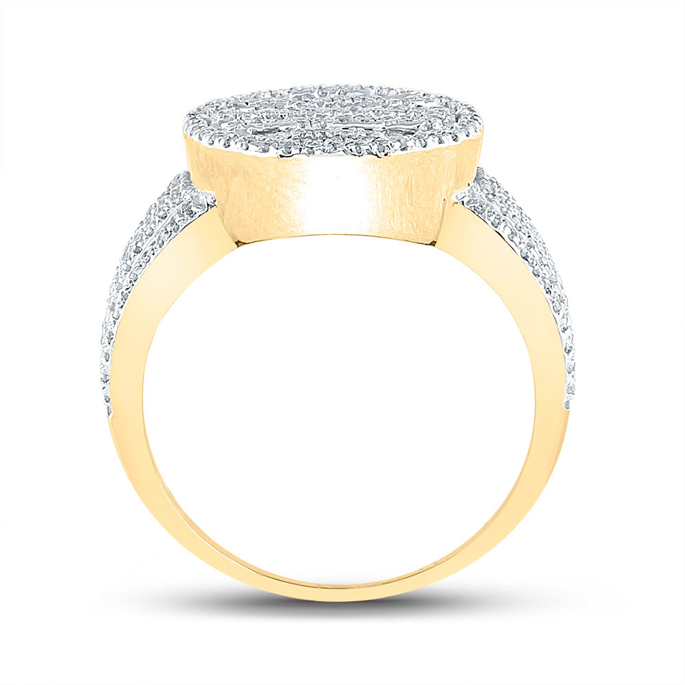 10K Yellow Gold Mens Baguette Diamond Statement Cluster Ring 1 Cttw, Mens Size: 7-13