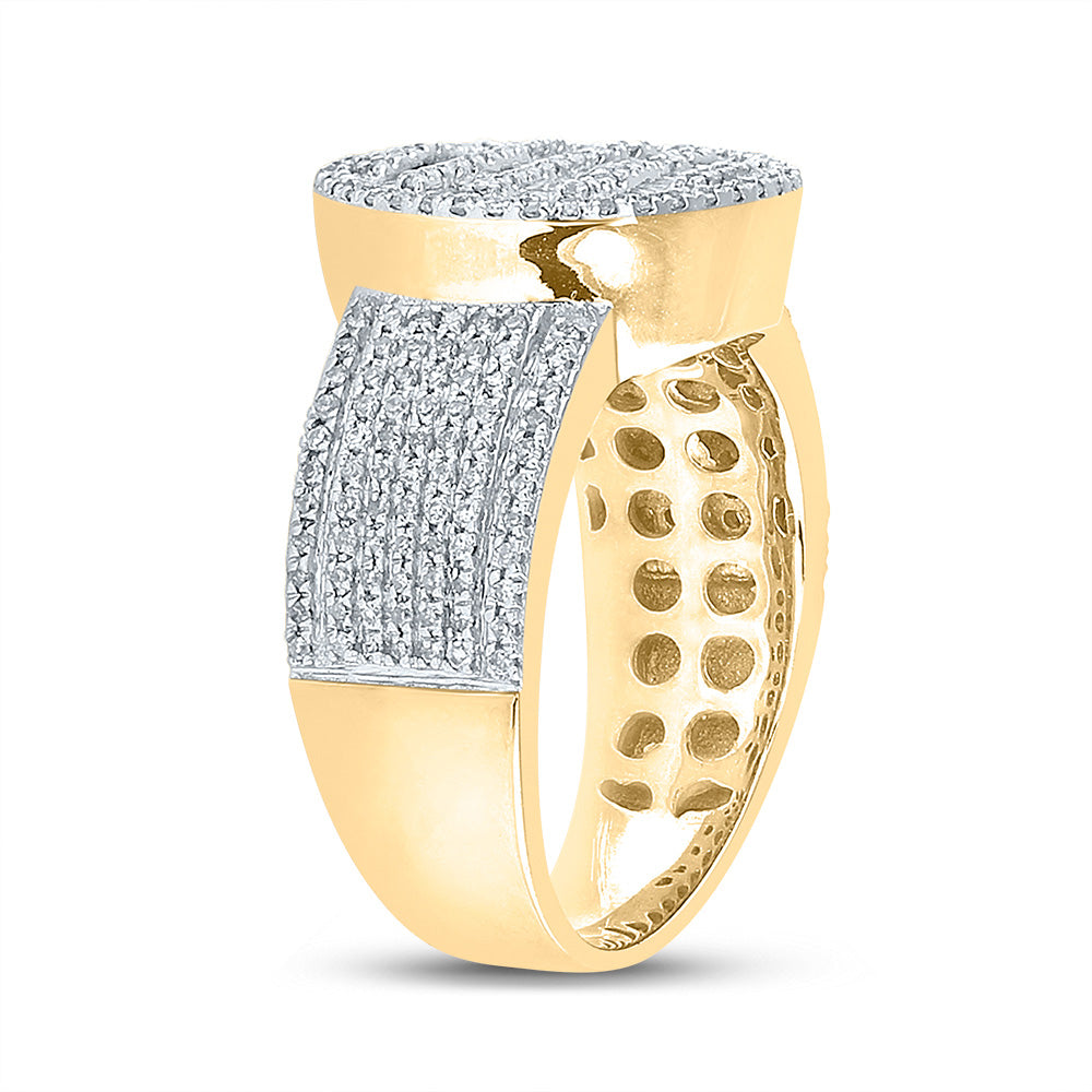 10K Yellow Gold Mens Baguette Diamond Statement Cluster Ring 1 Cttw, Mens Size: 7-13