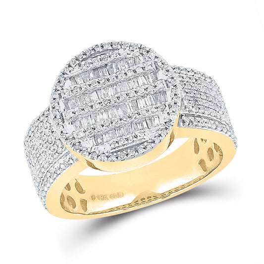 10K Yellow Gold Mens Baguette Diamond Statement Cluster Ring 1 Cttw, Mens Size: 7-13