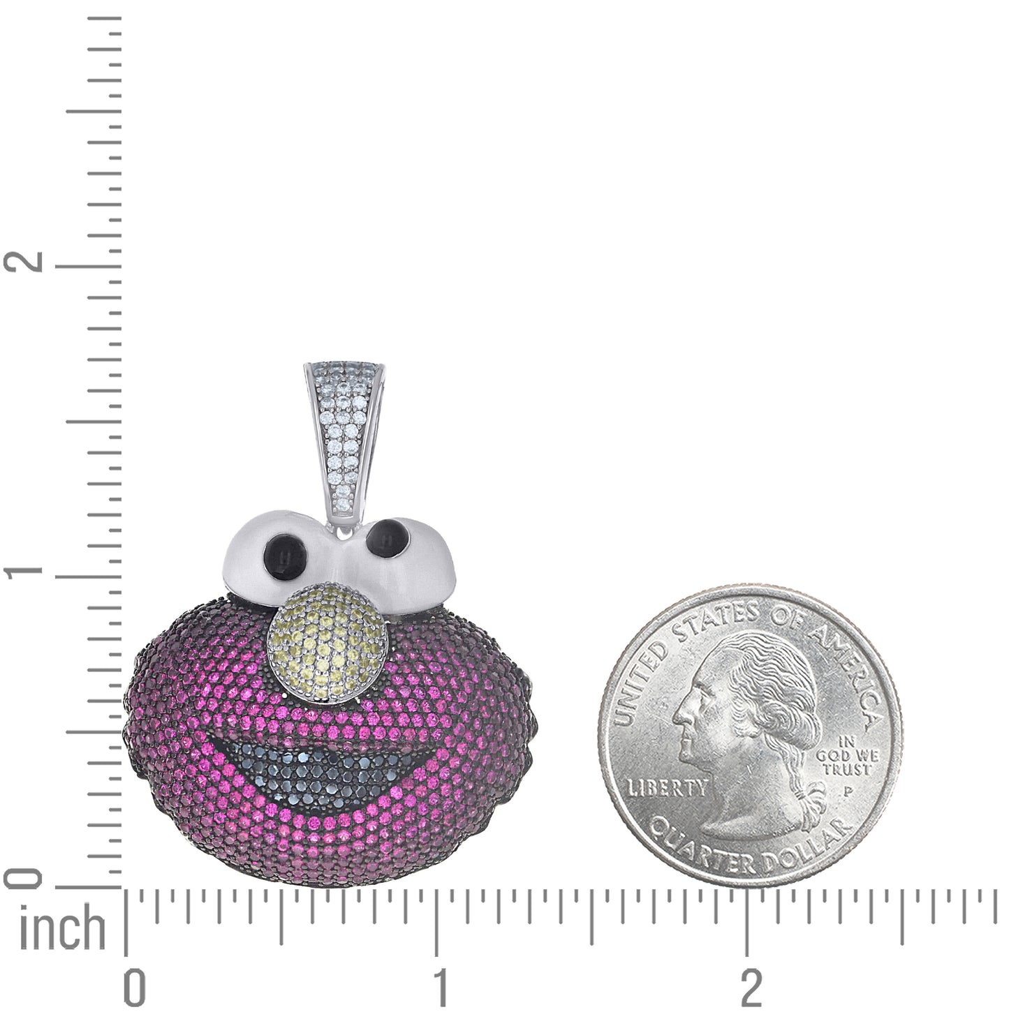 Sterling Silver Mens Yellow Pink Black White Cubic-Zirconia Elmo Character Cartoon Pendant – Elegant Jewelry Gift for Birthday, Anniversary, Engagement, Wedding