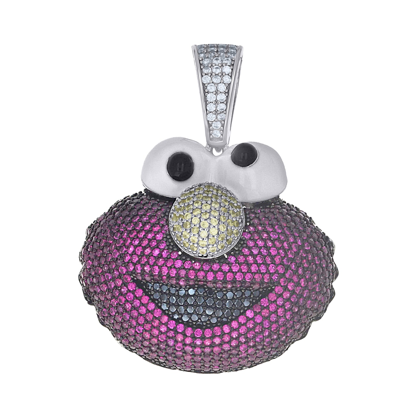 Sterling Silver Mens Yellow Pink Black White Cubic-Zirconia Elmo Character Cartoon Pendant – Elegant Jewelry Gift for Birthday, Anniversary, Engagement, Wedding