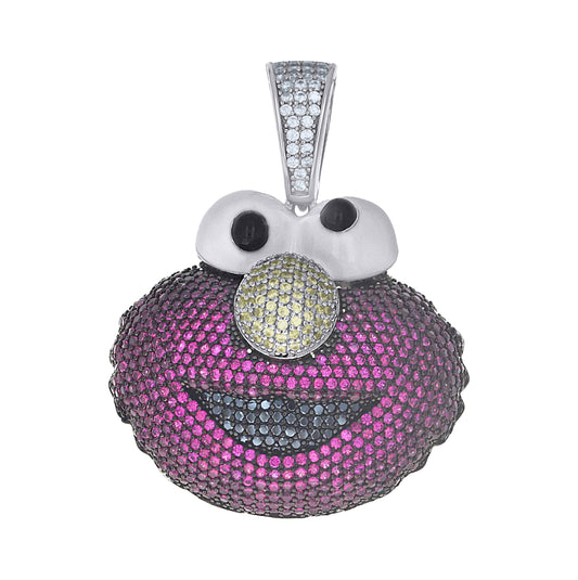 Sterling Silver Mens Yellow Pink Black White Cubic-Zirconia Elmo Character Cartoon Pendant – Elegant Jewelry Gift for Birthday, Anniversary, Engagement, Wedding