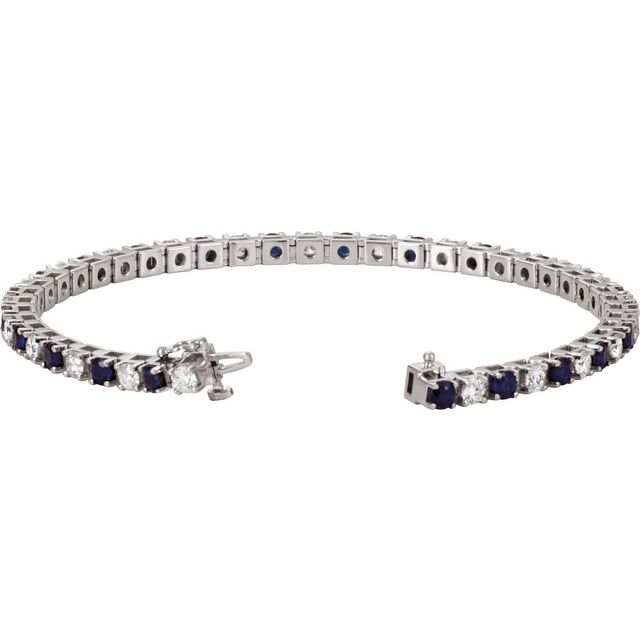 14K White Gold Round 3Mm  Vs, F+ 7 In Polished Ctw Lab-Grown Gemstone Line Bracelet