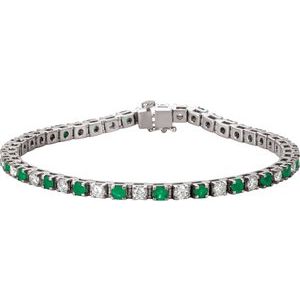 14K White Gold Round 3Mm F+ Vs Lab-Grown Emerald And Diamond Line Bracelet, Length: 7 In
