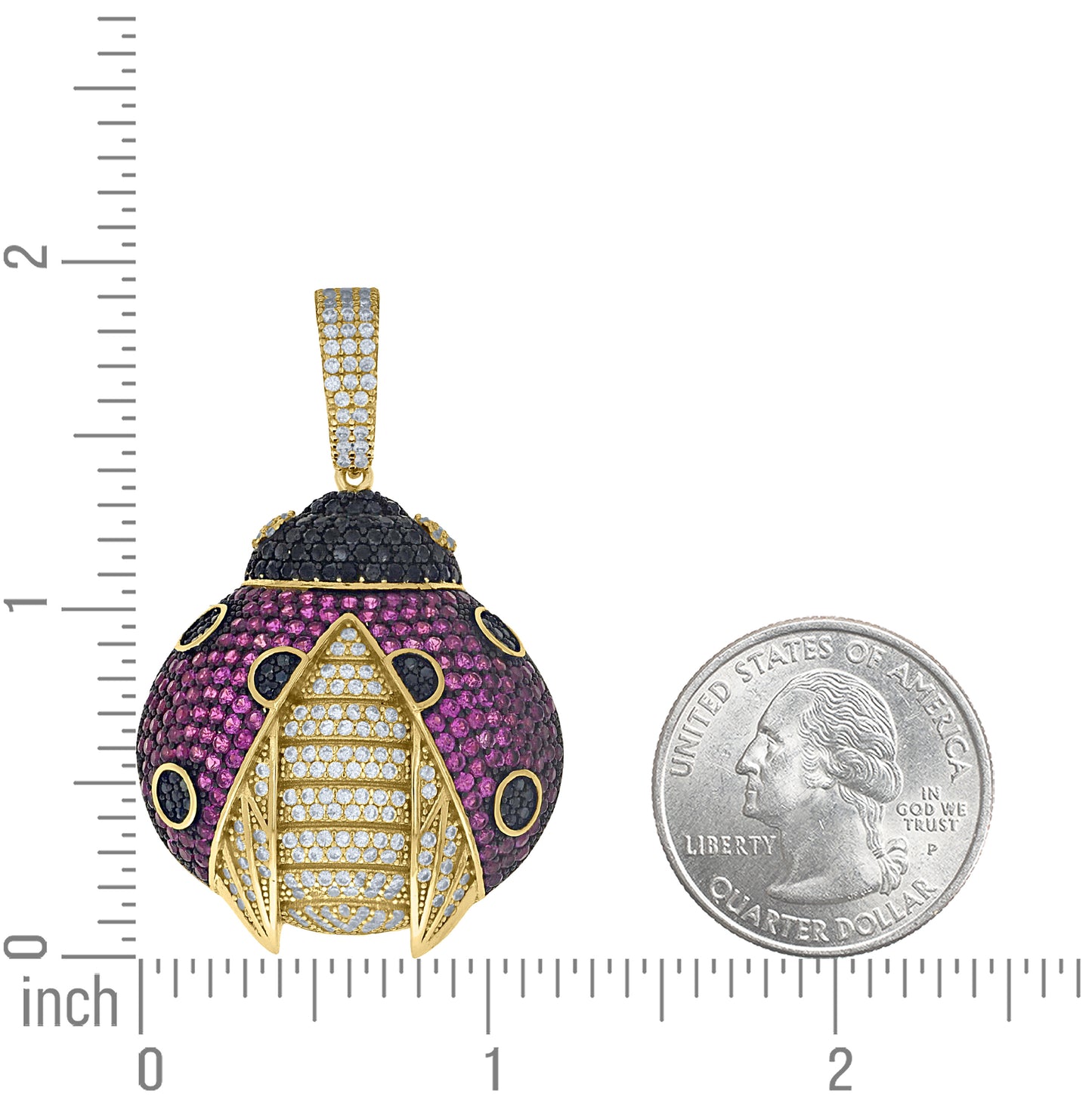 Sterling Silver Yellow-Tone Mens Pink Black White Cubic-Zirconia Ladybug Fashion Pendant – Elegant Jewelry Gift for Birthday, Anniversary, Engagement, Wedding
