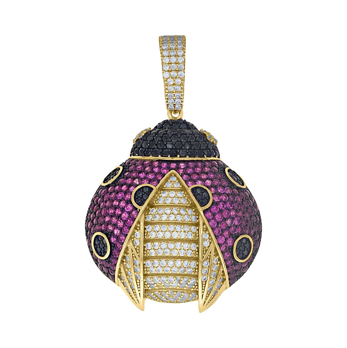 Sterling Silver Yellow-Tone Mens Pink Black White Cubic-Zirconia Ladybug Fashion Pendant – Elegant Jewelry Gift for Birthday, Anniversary, Engagement, Wedding