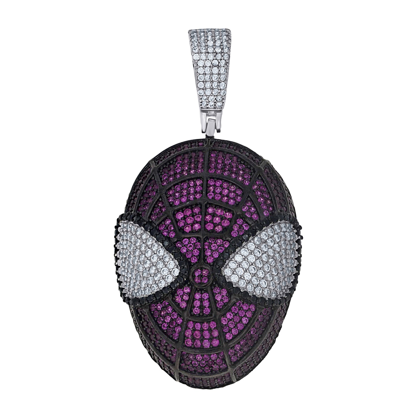Sterling Silver Mens Purple Black White Cubic-Zirconia Spidermen Head Fashion Pendant – Elegant Jewelry Gift for Birthday, Anniversary, Engagement, Wedding