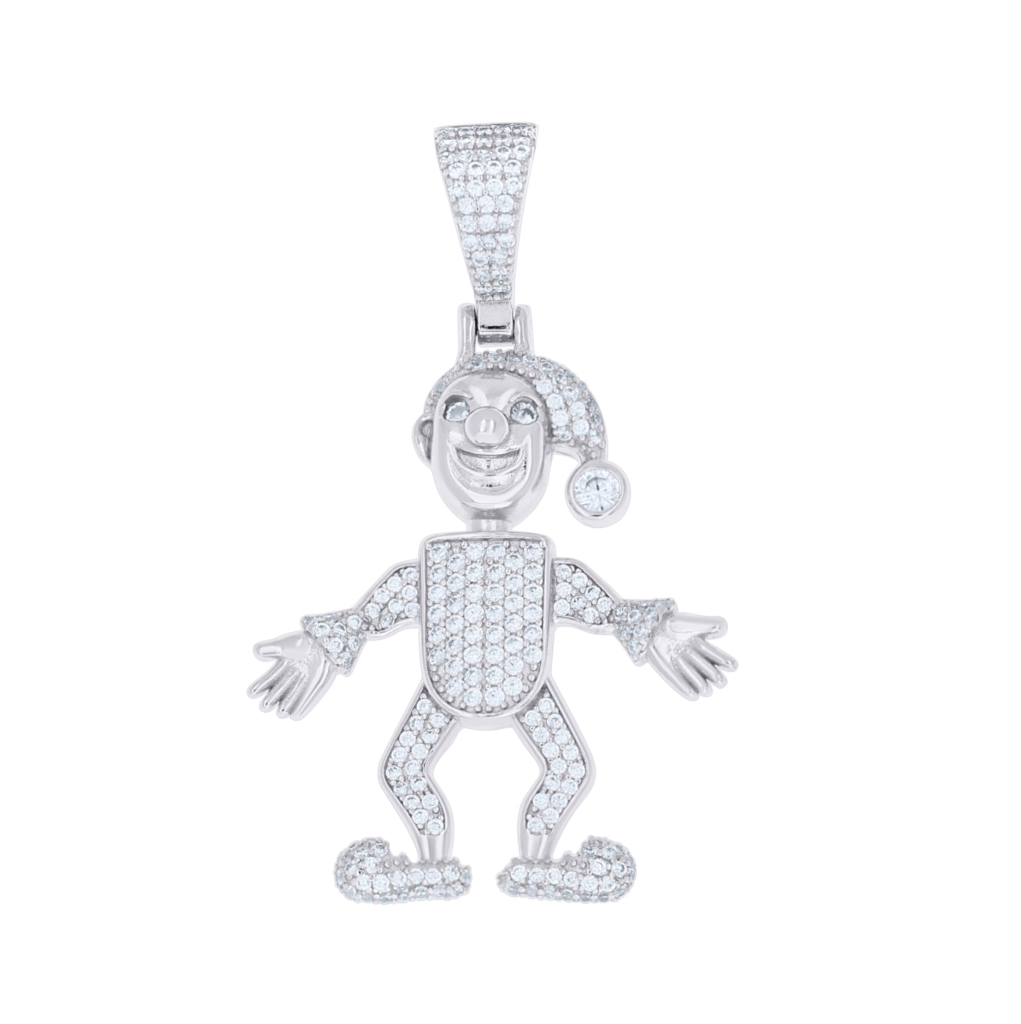Sterling Silver Mens Cubic-Zirconia Clown Jester Character Pendant – Elegant Jewelry Gift for Birthday, Anniversary, Engagement, Wedding