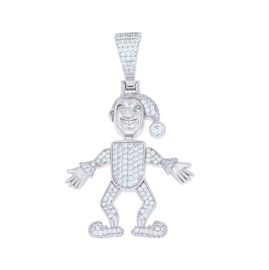 Sterling Silver Mens Cubic-Zirconia Clown Jester Character Pendant – Elegant Jewelry Gift for Birthday, Anniversary, Engagement, Wedding