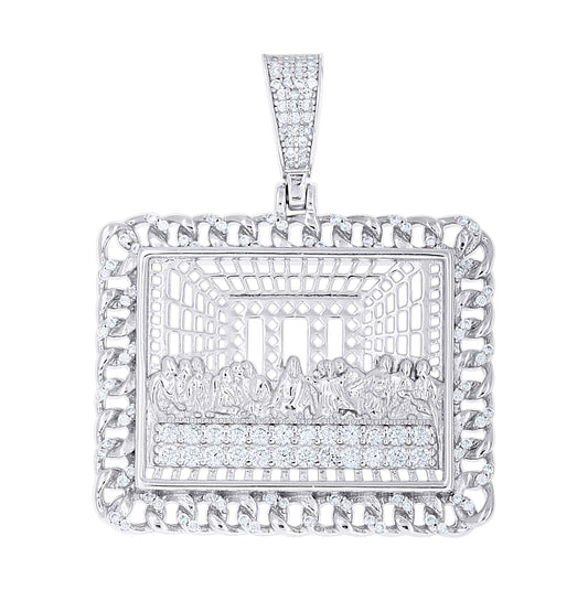 Sterling Silver Men Cubic-Zirconia Last Supper Religious Charm Pendant – Elegant Jewelry Gift for Birthday, Anniversary, Engagement, Wedding