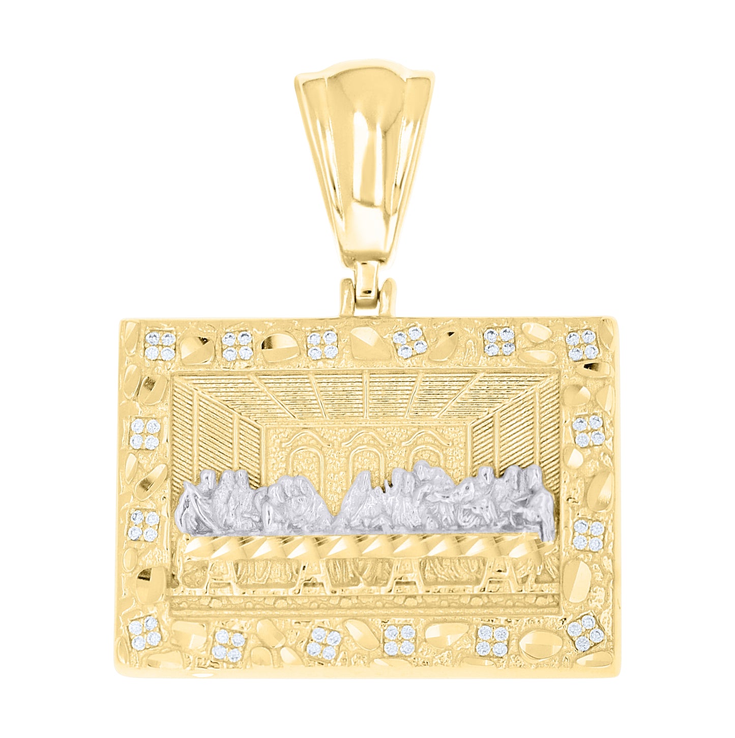 Sterling Silver Yellow-tone Men Cubic-Zirconia Last Supper Religious Charm Pendant – Elegant Jewelry Gift for Birthday, Anniversary, Engagement, Wedding
