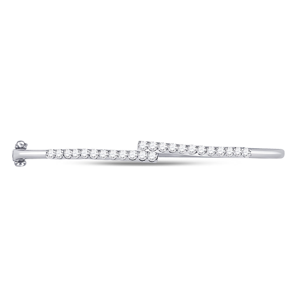 14K White Gold Womens Round Diamond Bypass Bangle Bracelet 1 Cttw