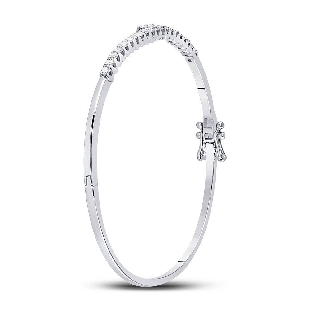 14K White Gold Womens Round Diamond Bypass Bangle Bracelet 1 Cttw