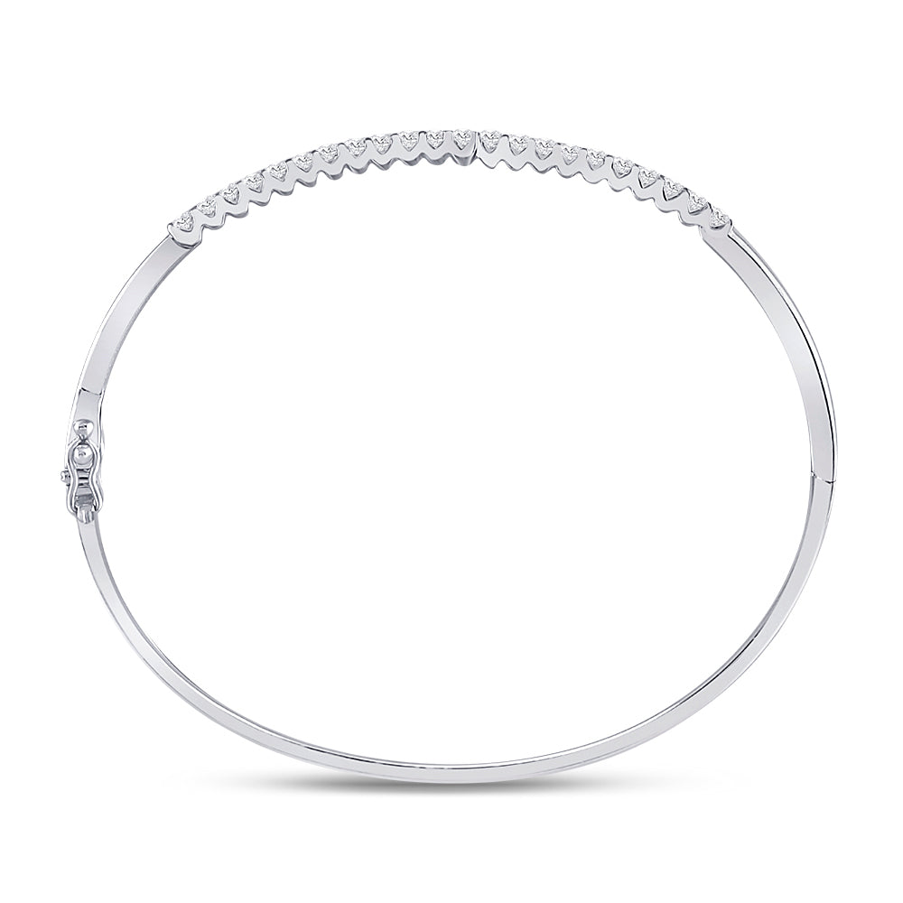 14K White Gold Womens Round Diamond Bypass Bangle Bracelet 1 Cttw