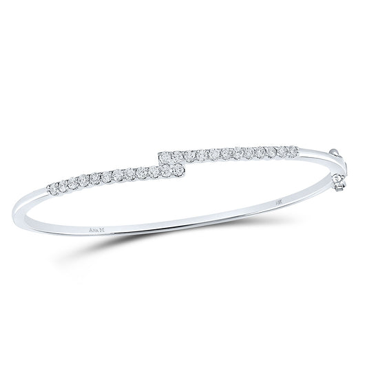 14K White Gold Womens Round Diamond Bypass Bangle Bracelet 1 Cttw