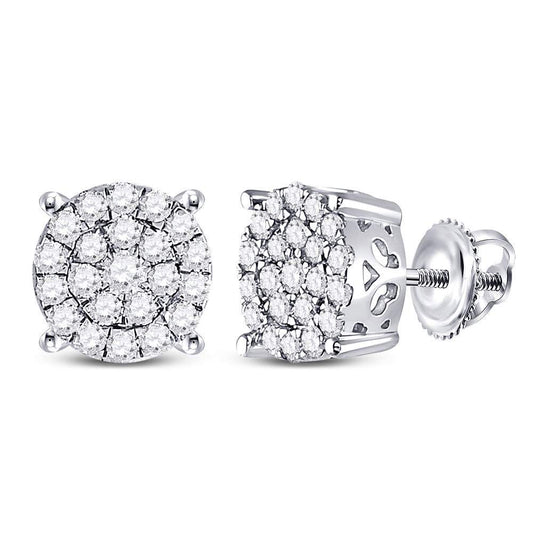 14K White Gold Womens Round Diamond Cluster Earrings 1 Cttw, Length: 0.37 In, Width: 0.37 In