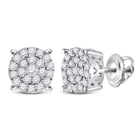 14K White Or Yellow Gold Womens Round Diamond Cluster Earrings