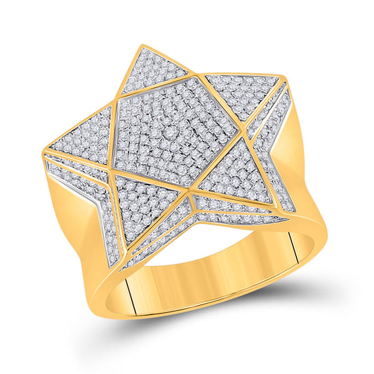 10K Yellow Gold Mens Round Diamond Star Statement Ring 1 Cttw, Mens Size: 7-13
