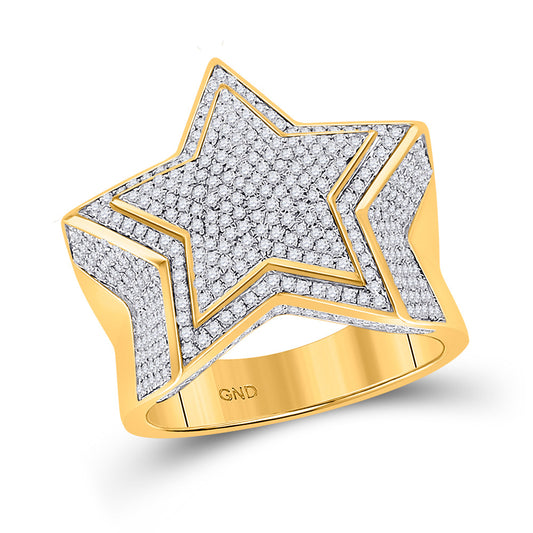 10K Yellow Gold Mens Round Diamond Statement Star Ring 1-1/2 Cttw, Mens Size: 7-13