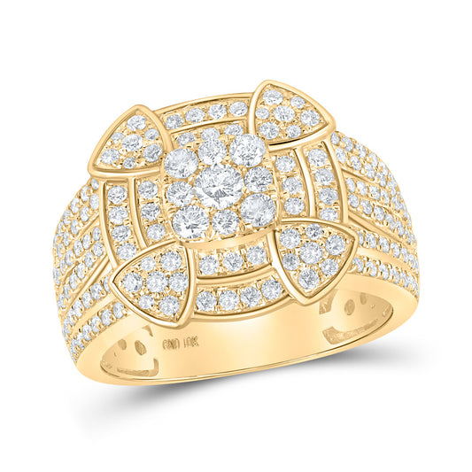 10K Yellow Gold Mens Round Diamond Statement Cluster Ring 1-5/8 Cttw, Mens Size: 7-13