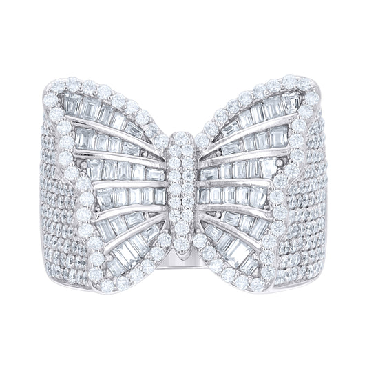 Sterling Silver Womens Baguette Round Cubic-Zirconia Butterfly Fashion Ring Size 10– Elegant Jewelry Gift for Birthday, Anniversary, Engagement, Wedding