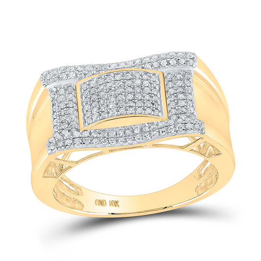 10K Yellow Gold Mens Round Diamond Cluster Ring 1/2 Cttw, Mens Size: 7-13