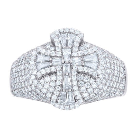 Sterling Silver Mens Baguette Round Cubic-Zirconia Cross Religious Ring Size 10– Elegant Jewelry Gift for Birthday, Anniversary, Engagement, Wedding