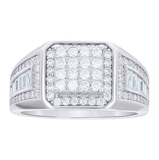 Sterling Silver Mens Baguette Round Cubic-Zirconia Octagon Head Fashion Ring Size 10– Elegant Jewelry Gift for Birthday, Anniversary, Engagement, Wedding